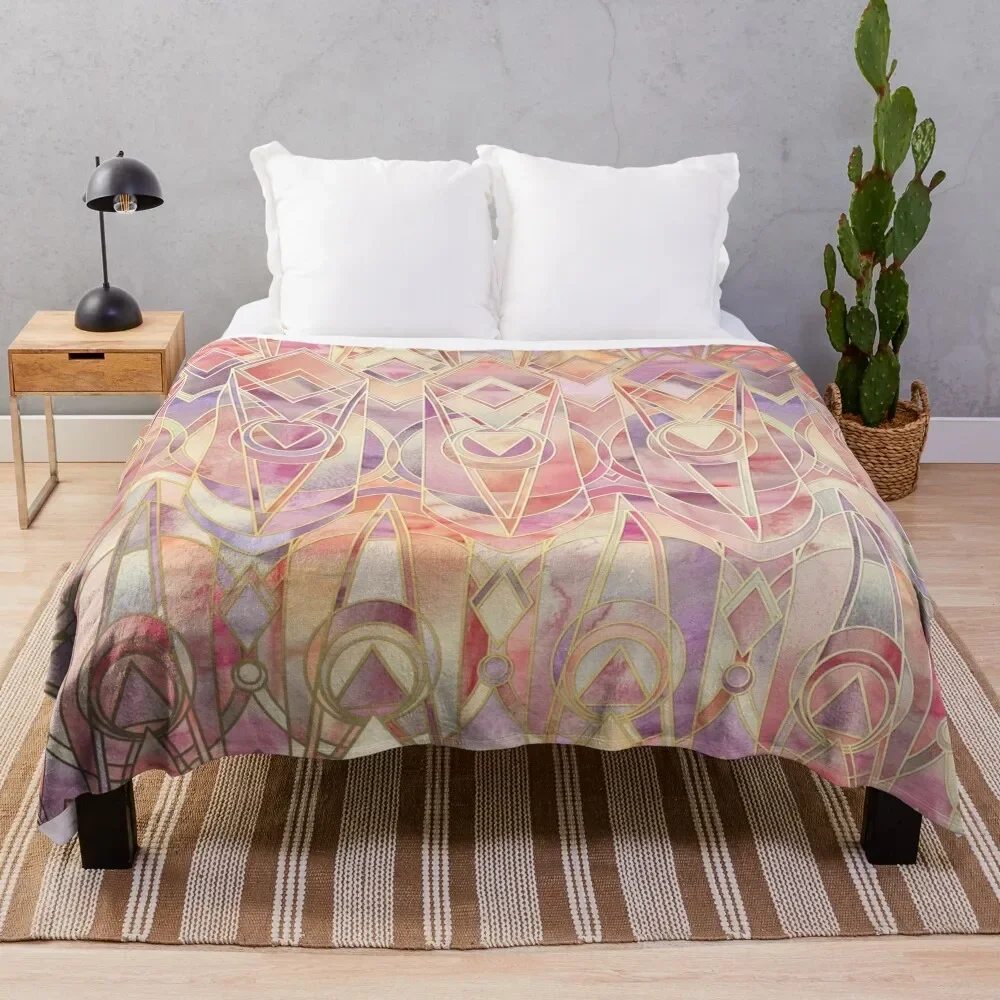 Glowing Coral and Amethyst Art Deco Pattern Throw Blanket Sleeping Bag Sofa Blankets