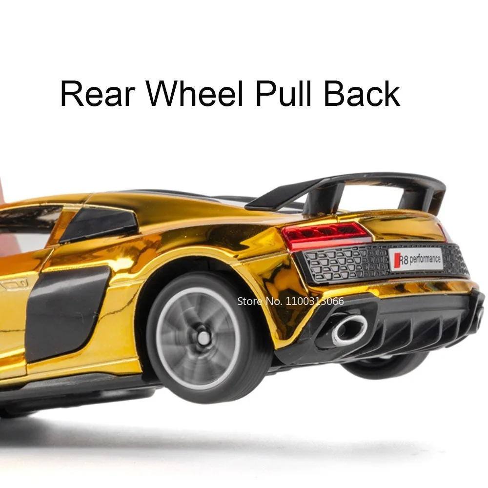 Coches de aleación Lambor URUS R8 V10 escala 1:32, juguetes, modelos fundidos con música ligera, vehículo en miniatura extraíble para coleccionistas, diversión