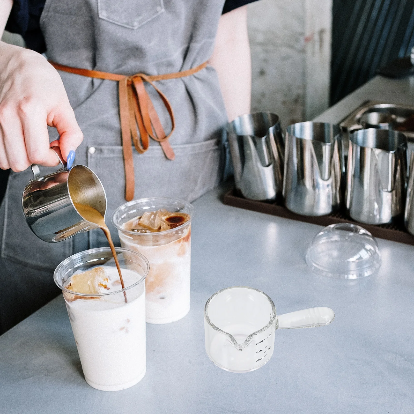 

Household Coffee Glass Pointed Measuring Cup Coffee Syrup Pitcher with Transparent Scale for Accurate Use Measuring Milk Cup