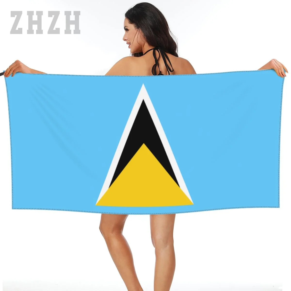 More Design Saint Lucia Flag Emblem Bath Towel Quick dry Microfiber Absorbing Soft Water Breathable Beach Swimming Bathroom