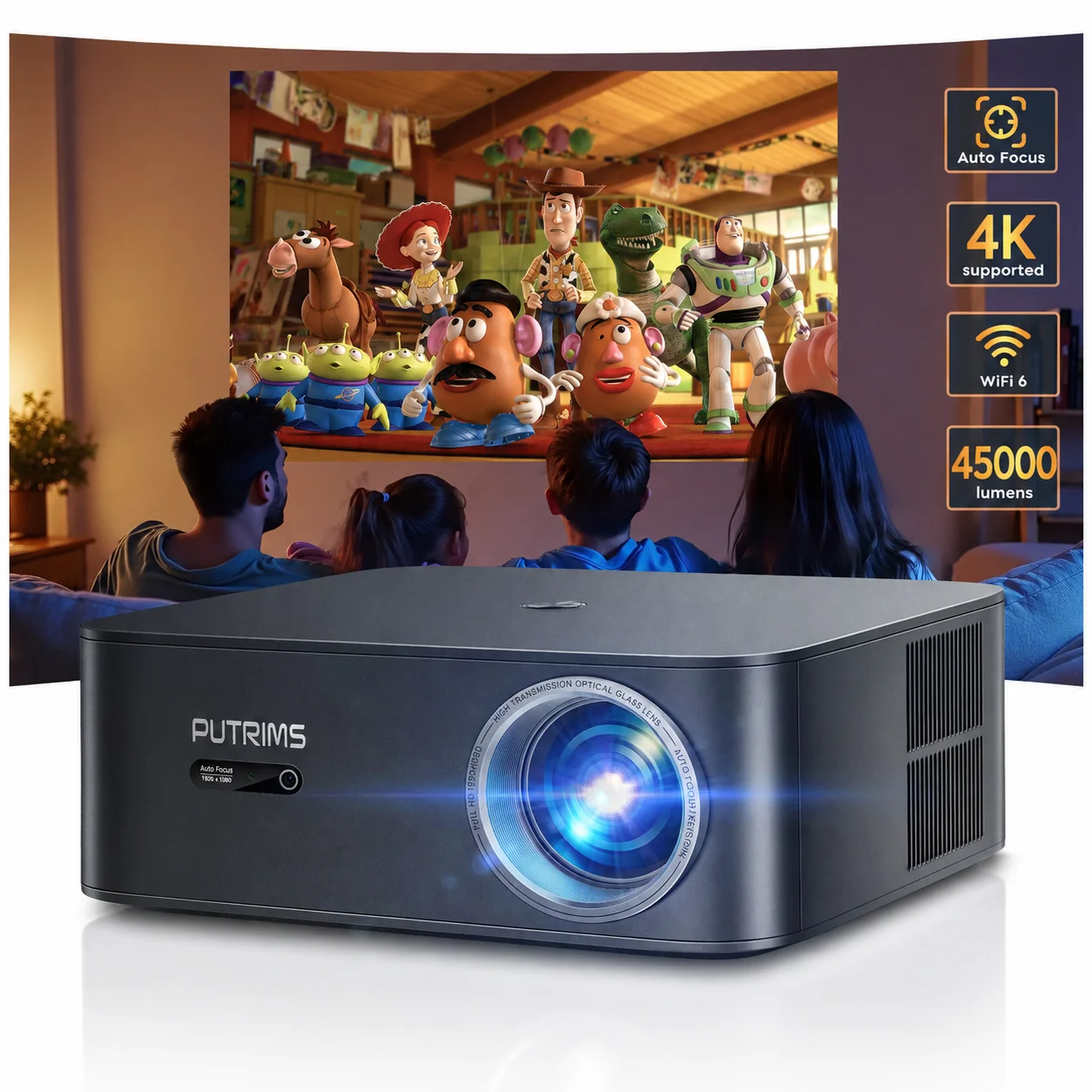 Hochleistungs-4K-Android-Projektor 45000 Lumen Autofokus WLAN 6 BT5.2 Dolby Heimkino Google TV Smart-Projektor