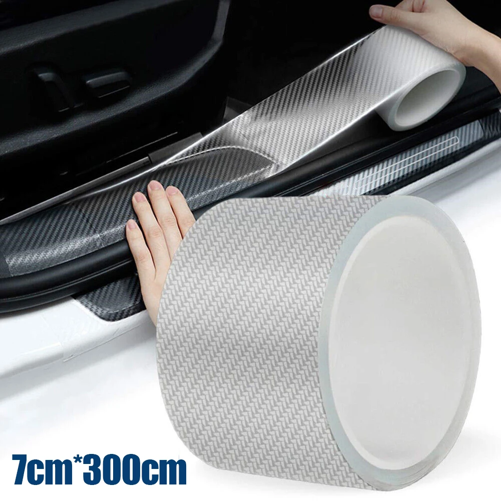 For Threshold Car Bumper Sticker Car Carbon Fiber Auto Accessories PVC Protection Sticker Transparent 300cmx7cm