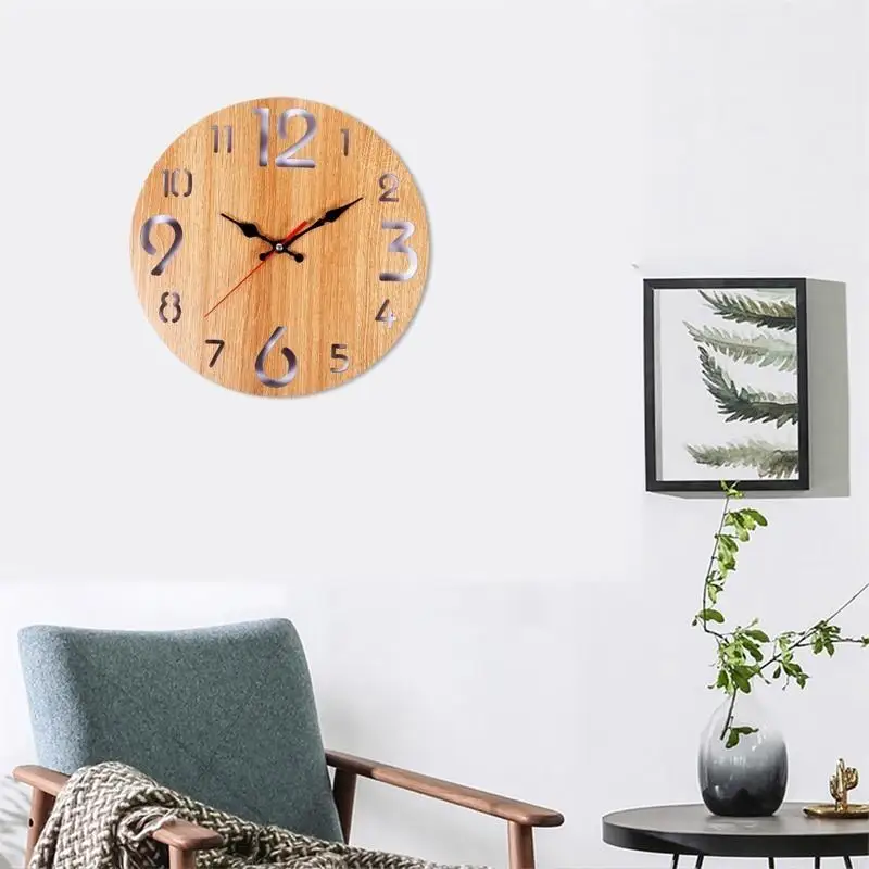 

Деревянные настенные часы в стиле ретро, ​​круглые подвесные часы в европейском художественном стиле для дома, спальни, X3UC