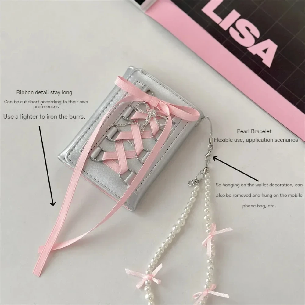 Sweet Wallets for Women Original Fashion Short Coin Purse Korean Style Casual New Cute Wallet Purse Y2k Strap-on Designer Silver