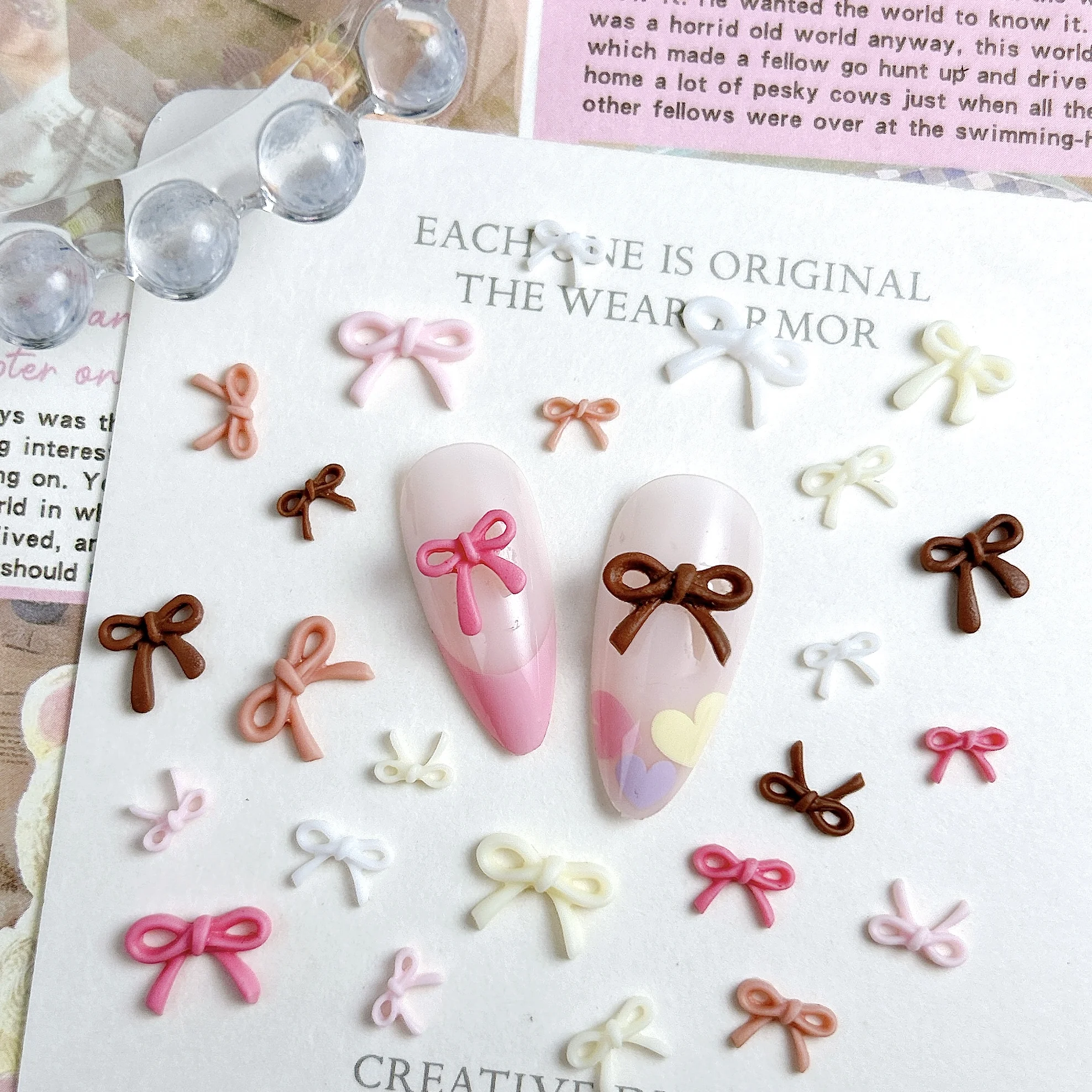 50PCS Sweet Solid Color Line Bows Nail Charms Multi Sized Hollowed Bowknots Resin Nail Art Decorations for DIY Nails Ornaments