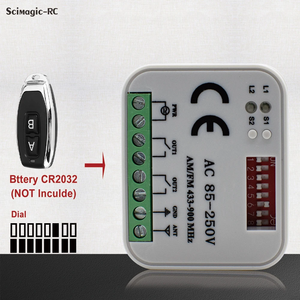 Universal Garage Gate Remote Control Controller AC DC 9-30V 85-250V 2CH 300MHz-868MHz 433MHz Garage Door Opener Switch