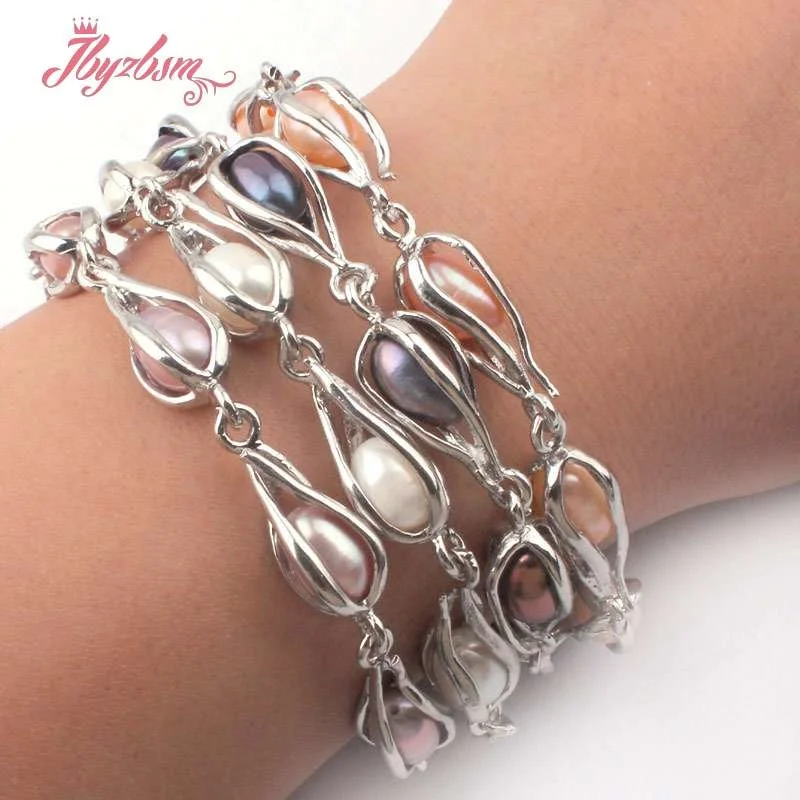 7x8-8x9mm Oval Natural Freshwater Pearl Beads Tibetan silver Fashion Style Woman Gift Bracelets Adjustbale size 7\