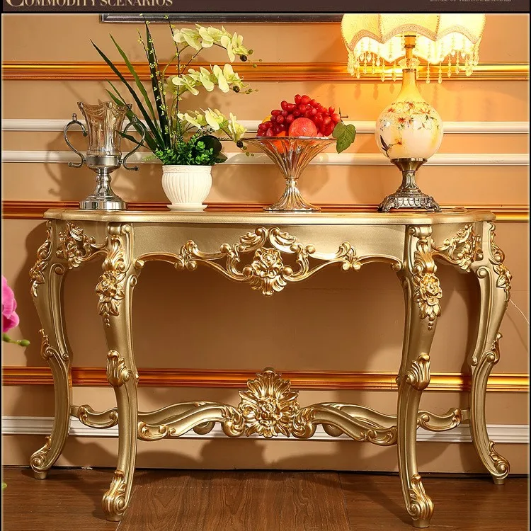 European-style all-solid wood luxury champagne gold door against the wall semi-circular entrance cabinet, high-end