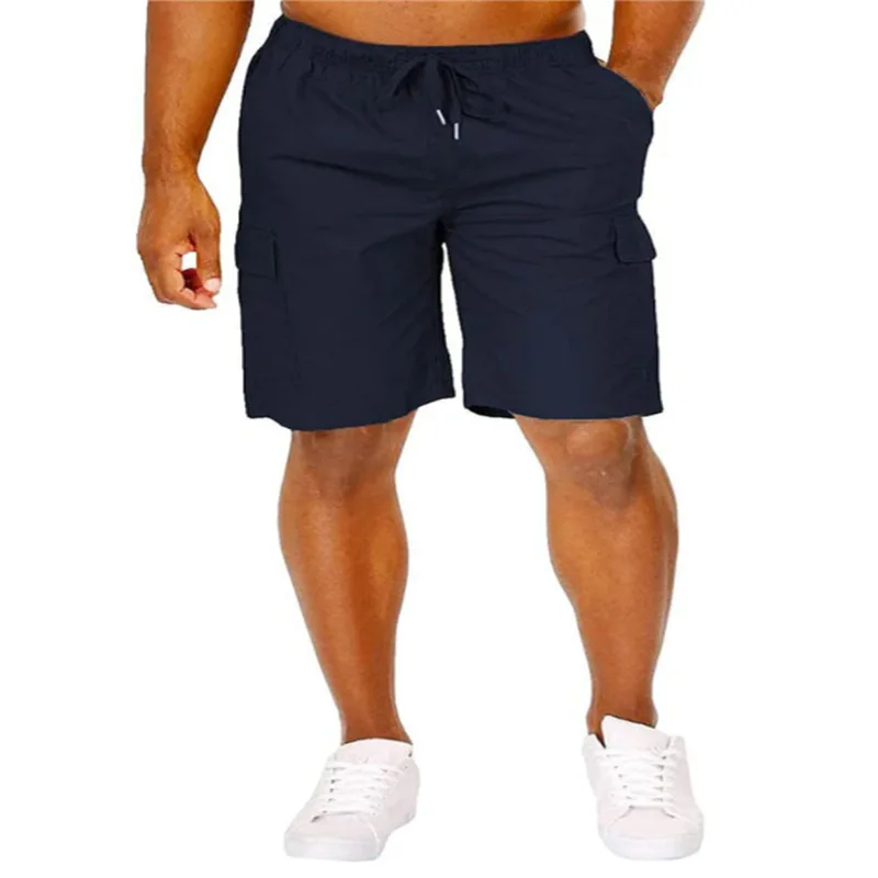 Men Classic Cargo Shorts With Drawstring Loose Fit Solid Color Multi Pocket Casual