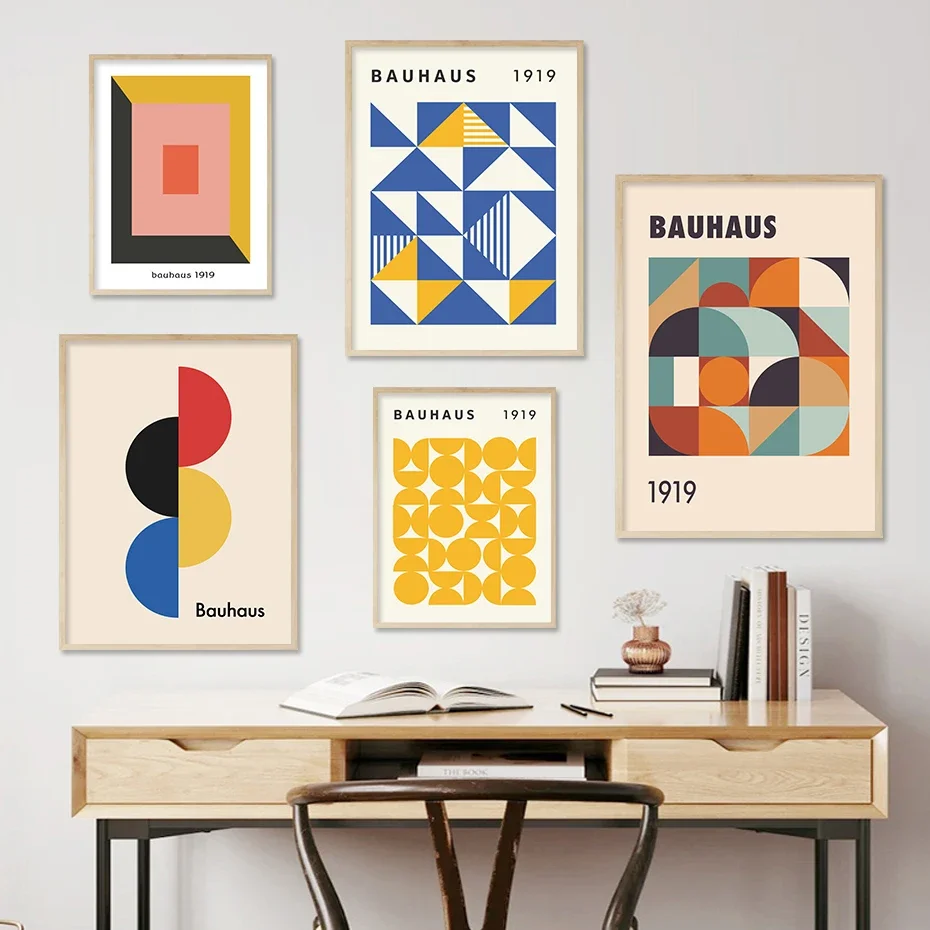 Mid Century Modern Bauhaus Abstract Geometry Exhibition Posters Canvas Painting Wall Art Pictures Prints Living Room Home Decor