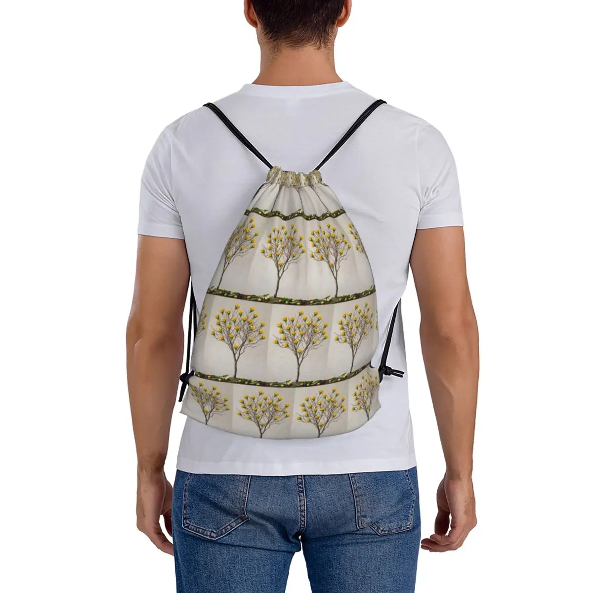 Yellow Flowers Backpacks Multi-function Drawstring Bags Sports Bag Book Bags for Travel School