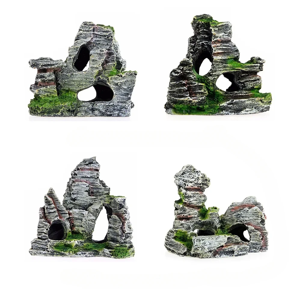 

Artificial Moss Hiding Cave Mountain View Underwater Fish Tank Ornament Landscaping Craft Living Room Resin Aquarium Rockery