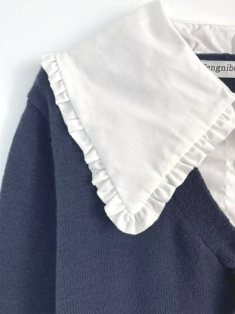 เสื้อสเวตเตอร์คอตุ๊กตาสไตล์ยุโรป แฟชั่นผู้หญิงใหม่ ดีไซน์เข้าได้กับทุกชุด โทนสีตัดกันอย่างลงตัว