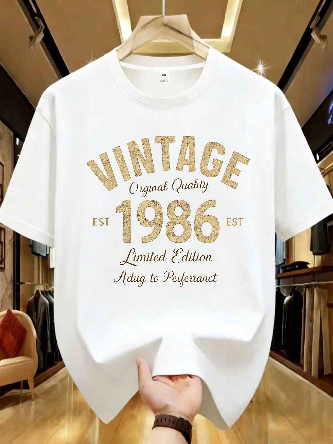 

【WZM1021267】Vintage letter printed plus size women's round neck summer casual short sleeved street fashion versatile T-shirt