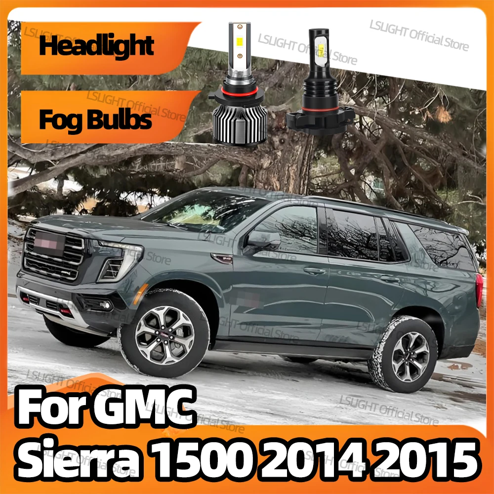 

2/4x For GMC Sierra 1500 2014 2015 Wireless 3570 CSP Fog Lamps 6000K Two Sided Headlights 20000LM Headlamp Bulbs 12V Plug&Play