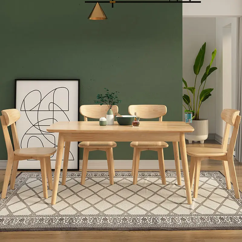 Dining table all solid wood household dining table rectangular dining table and chair combination one  and four chairs