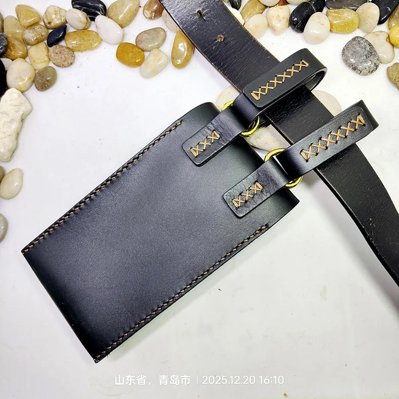 Hanging Style for Two Mobile Phones Leather Sheath Holster Waist Bag  Bumbag Cowhide PGX