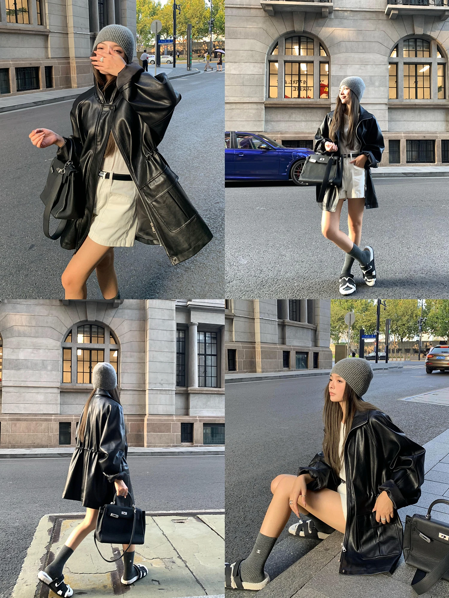 Jaqueta Feminina ChenMiFan de Couro PU Solta com Cinto, Estilo Motociclista, Casaco Americano Solto, Moda Outono Inverno, Agasalho