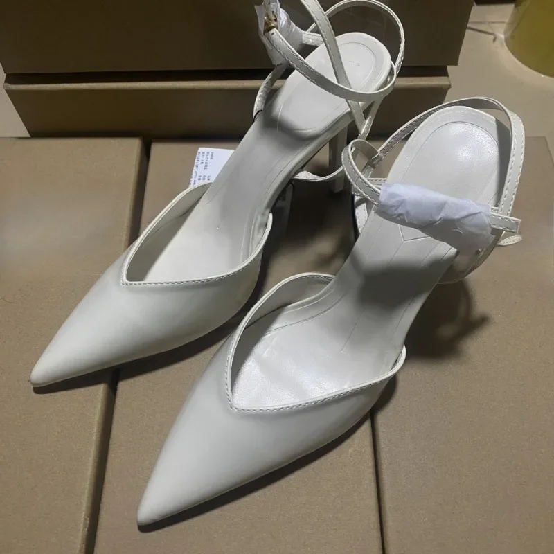 

White Sexy Ankle Buckle Strap Women Modern Sandals Shallow Pointed Toe Concise Party Prom High Heels Office Lady Dress Shoes