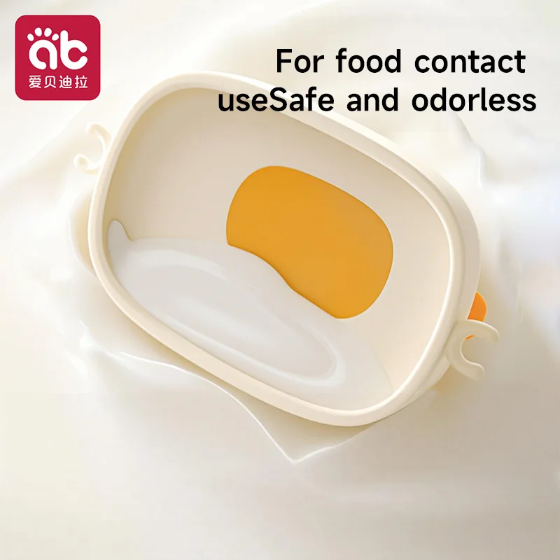 

Детская силиконовая тарелка AIBEDILA на присоске, мультяшная, непроливаемая, для малышей, минималистичная двухцветная силиконовая тарелка, набор столовых приборов