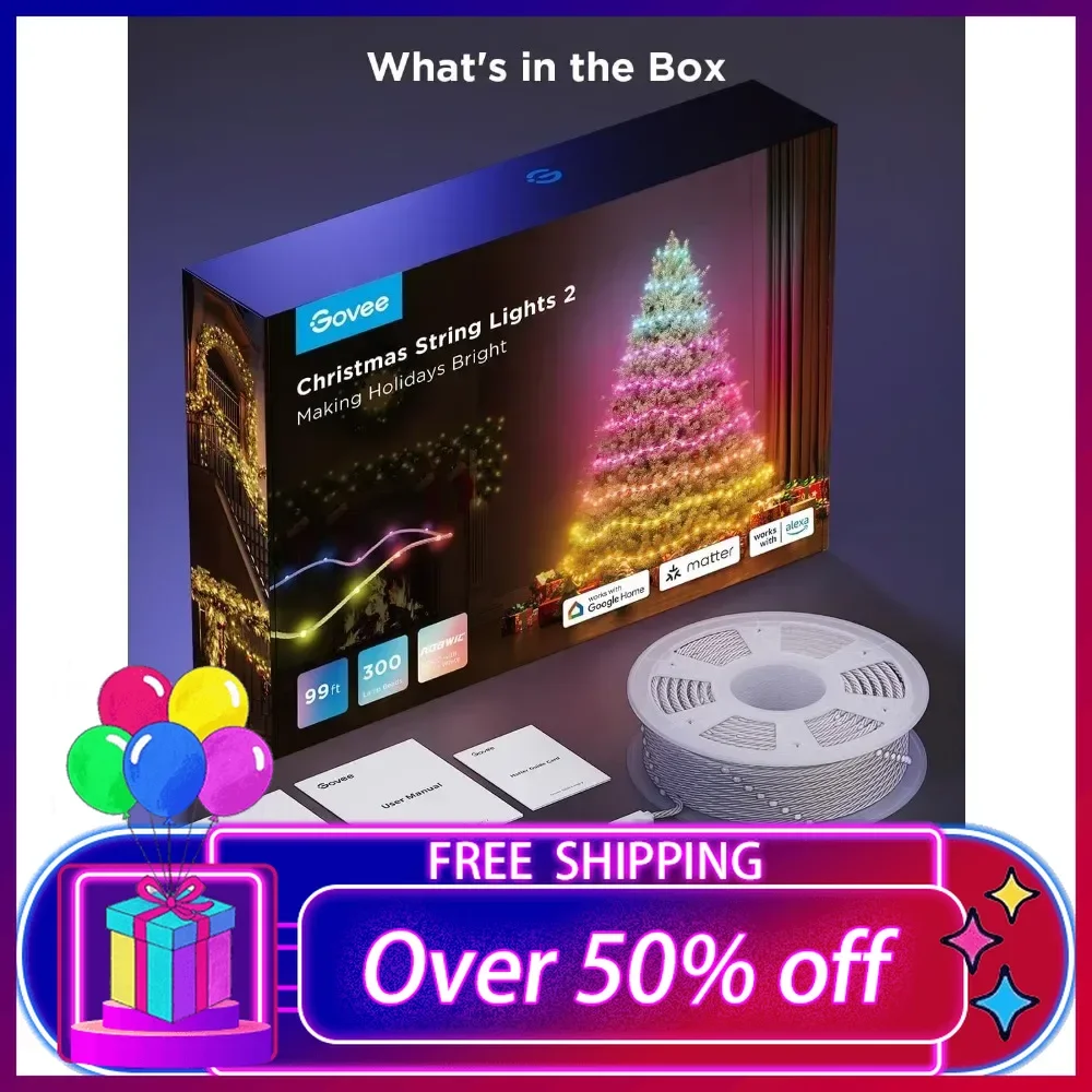 Christmas Lights 2,99FT 300LEDs Christmas Tree Light with Shape Mapping Function,Smart Holiday String Lights for Christmas Decor