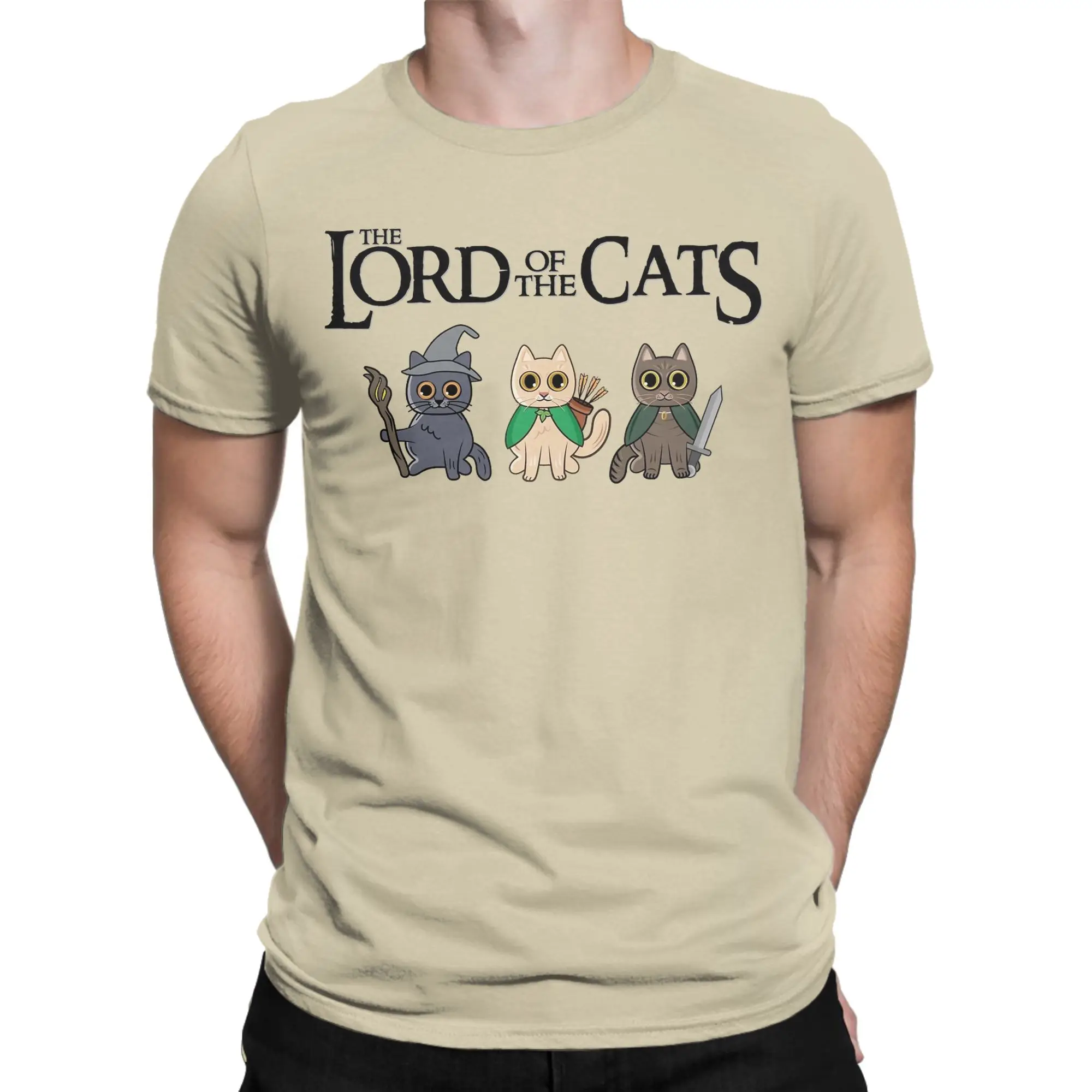 Funny L-Lords Of The R-Rings Cats T-Shirts Men Round Neck Cotton T Shirts  Short Sleeve Tee Shirt Gift Idea Clothing