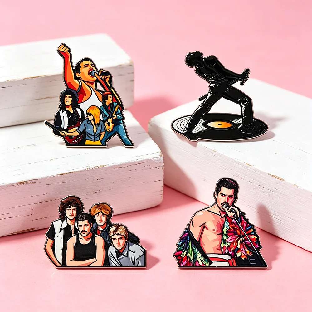 Lot de 4 épingles en émail de groupe rock classique, broches en métal vintage, épingles de revers pour la décoration de sacs à dos, cadeau parfait pour les fans de rock