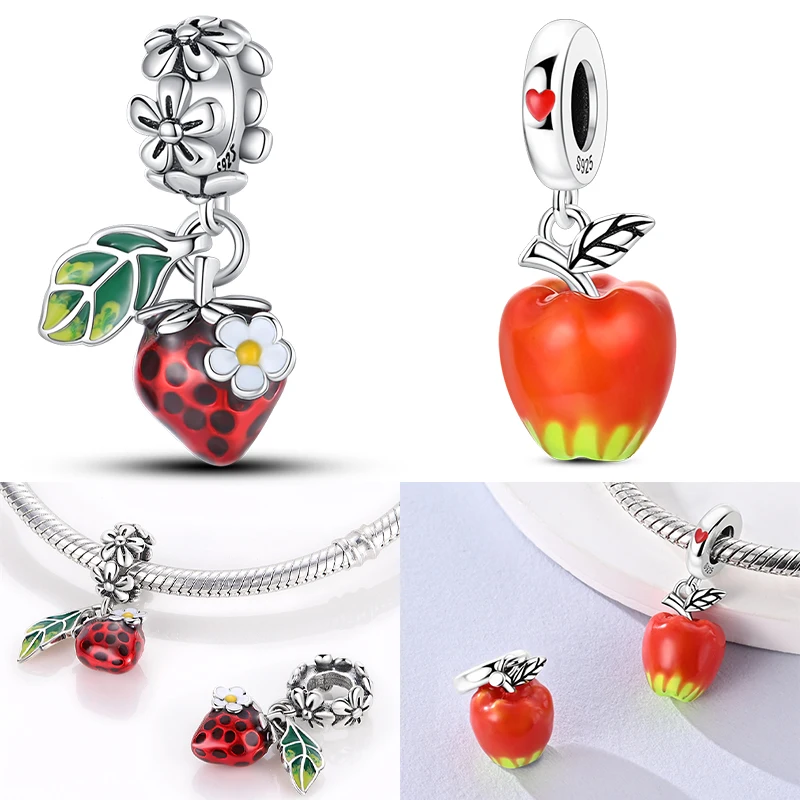 

925 Sterling Silver Fashionable Fruit Strawberry Charms Bead Dangle Fit DIY Original Bracelet Women Birthday Jewelry Gift