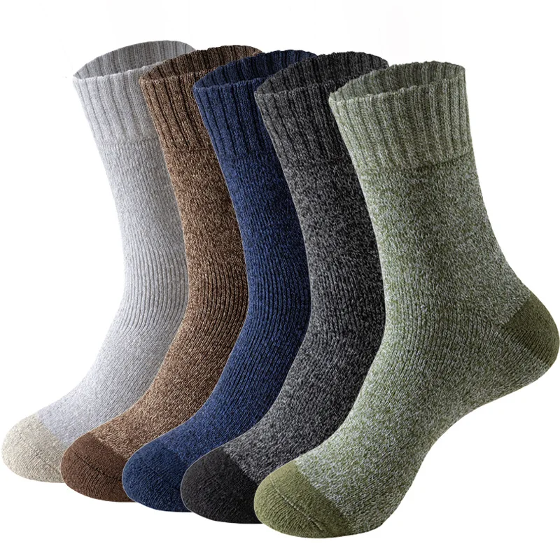 6 Pairs Winter Warm Men Wool Socks Thick Solid Color Unisex Socks Soft Comfortable Sweat Absorbing Cold Proof Snow Socks