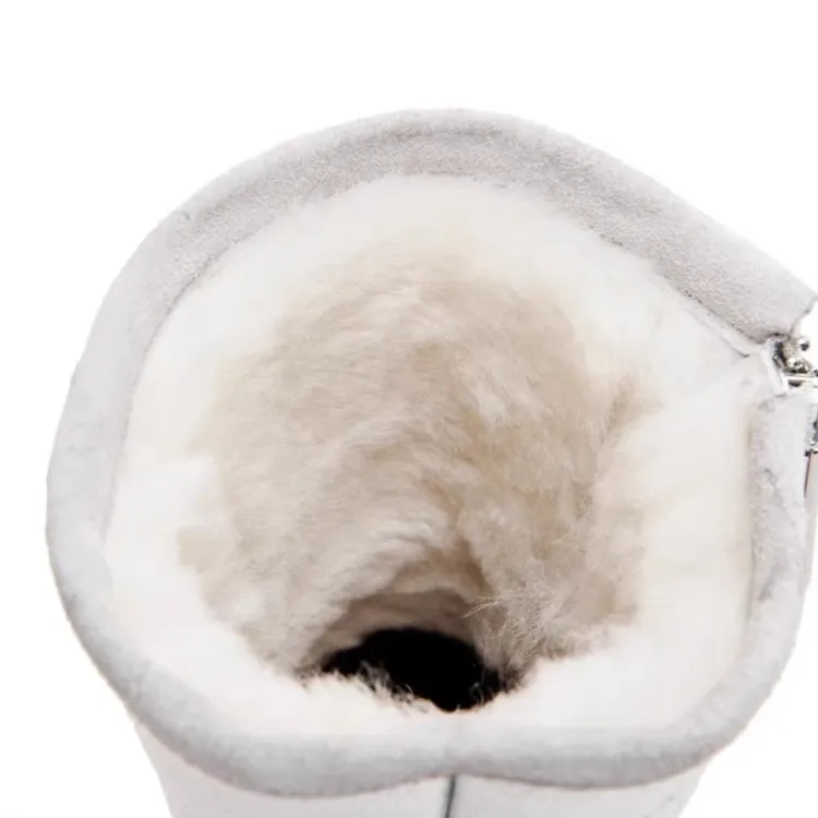 الفضة جلد البقر الفراء قطعة واحدة أحذية الثلوج الدافئة الصوف الفراء كعكة منصة سميكة وحيد جولة تو المرأة أزياء الشتاء الجوارب