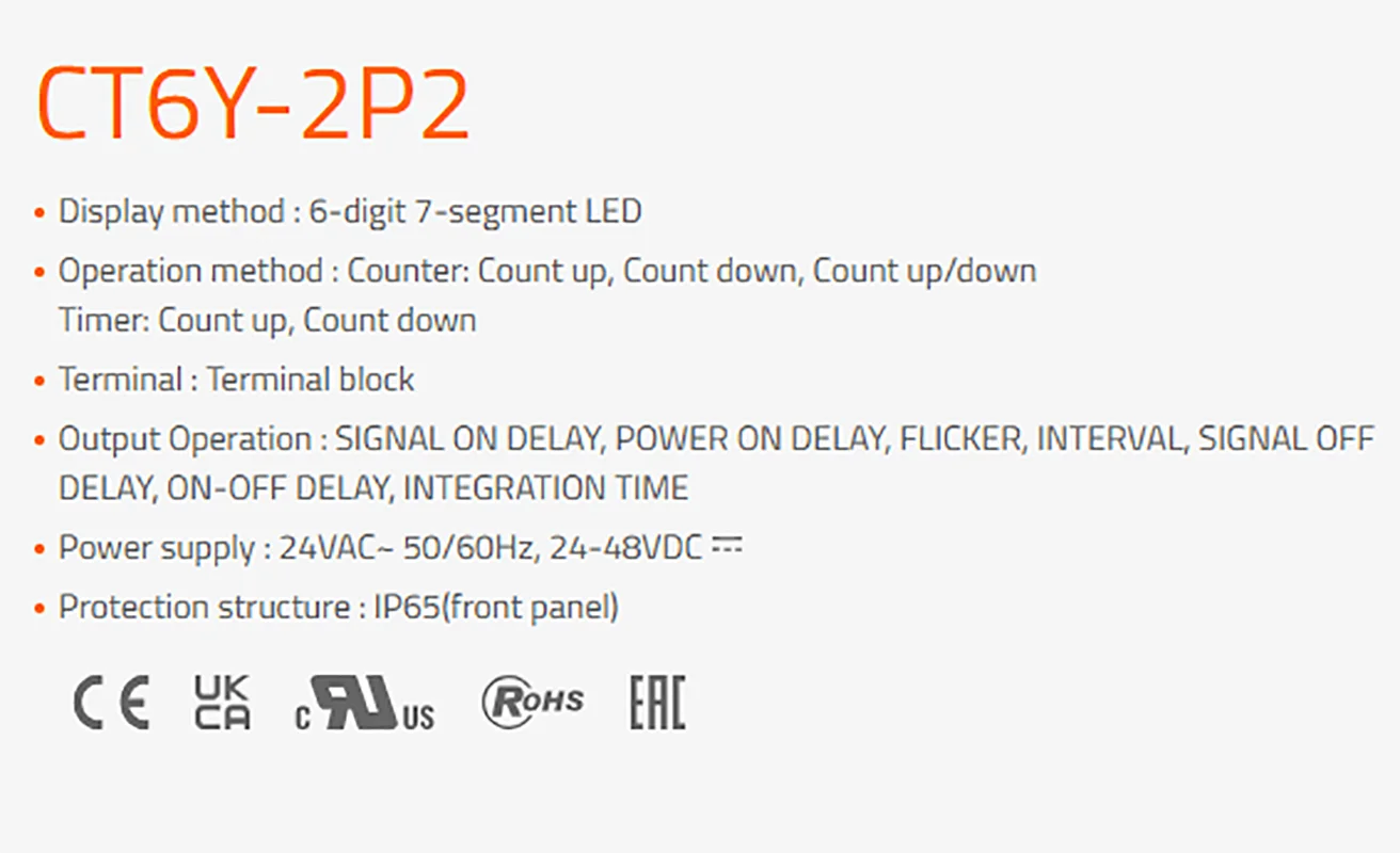 CT6Y Series autonics counters CT6Y-1P2 CT6Y-1P2T CT6Y-1P4 CT6Y-1P4T CT6Y-2P2 CT6Y-2P2T CT6Y-2P4 CT6Y-2P4T 24VAC/DC~ 50/60Hz