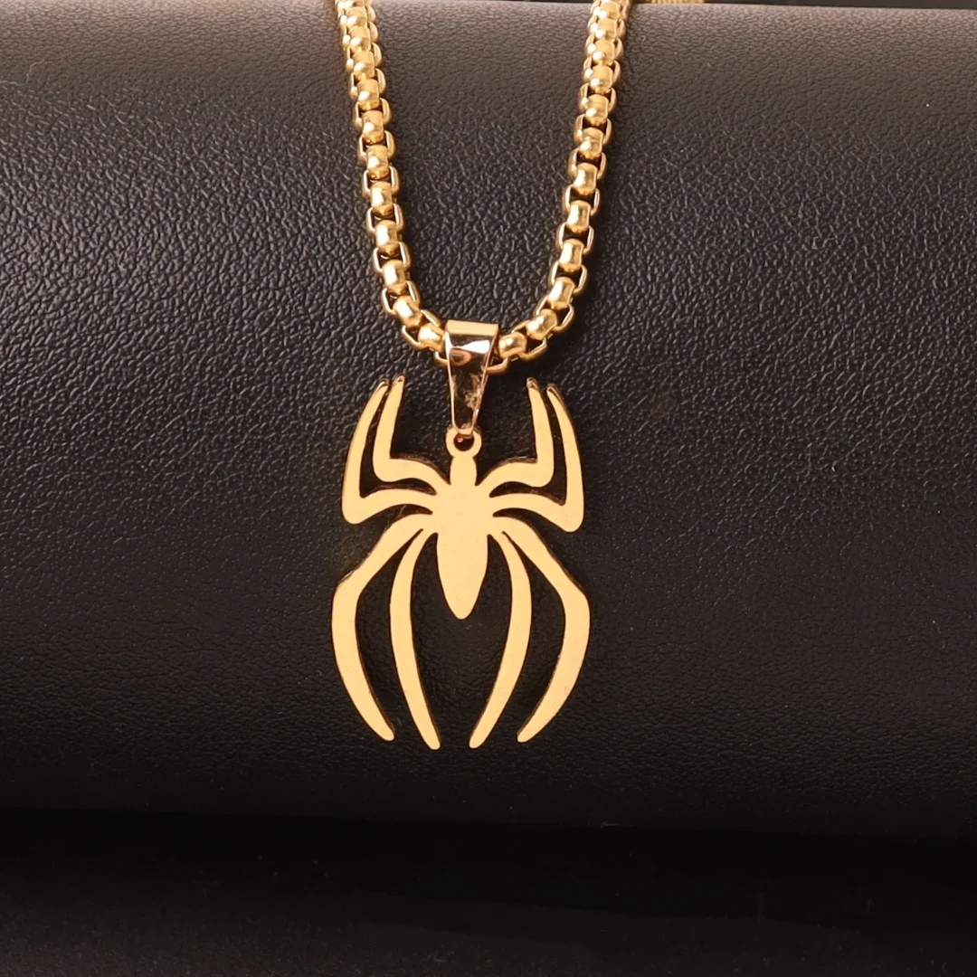 Punk-Spinnen-Anhänger-Halskette für Damen und Herren, Edelstahl, doppellagig, Hip-Hop-Schlüsselbeinkette, Tierschmuck – Detail 3
