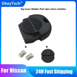 Oketech per Nissan Micra Almera Primera XTrail 2 Button Remote Key Shell con 1PC Key Case + 1PC Pad in gomma + 2 pezzi Micro swithes