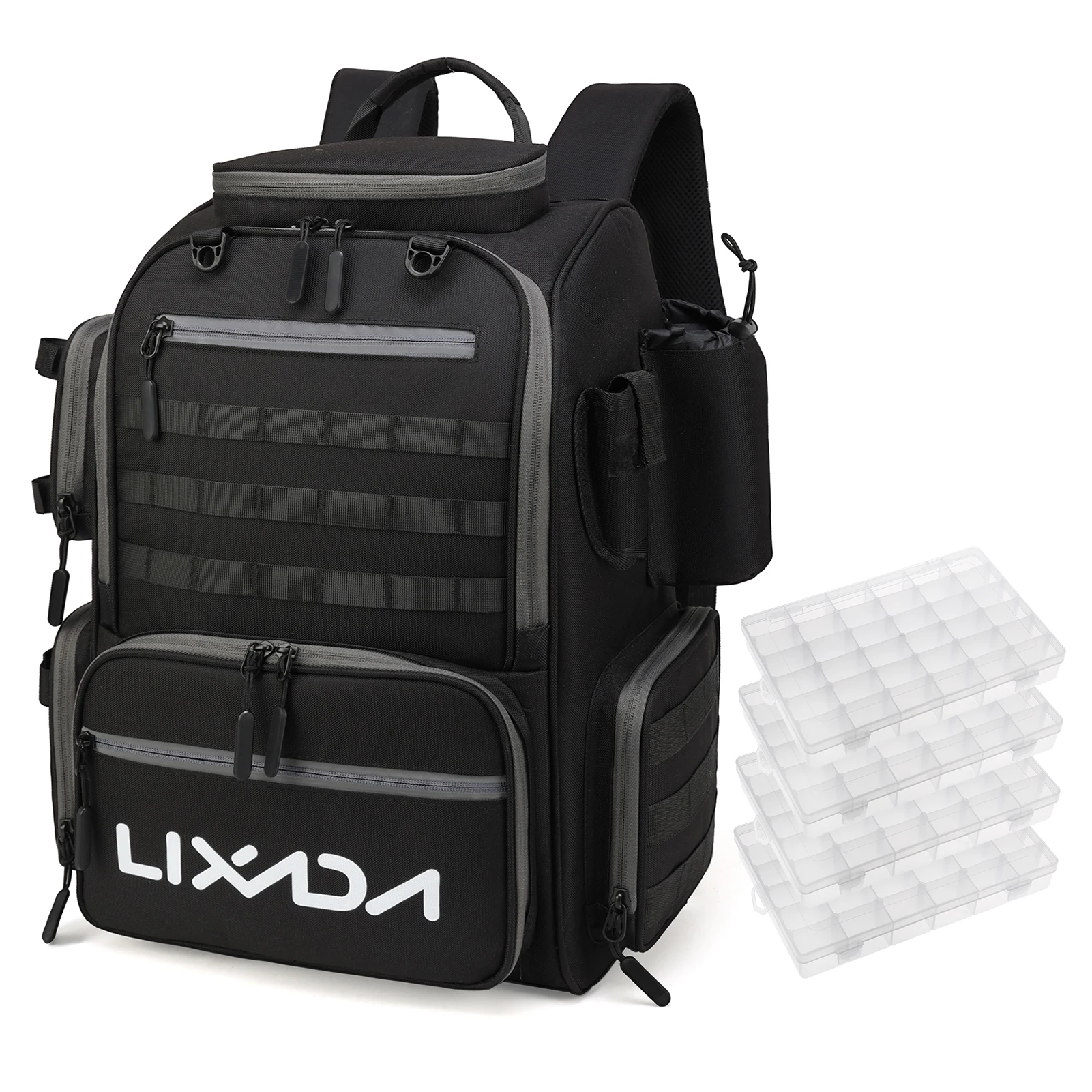 Lixada Fishing Backpack Waterproof Fishing Tackle Storage Bag with 4 Trays and Rain Cover Large Capacity Fishing Backpack