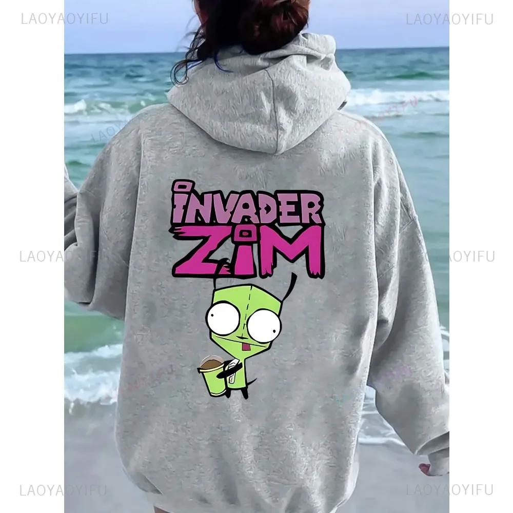 Invader Zim Graphic Print Hoodie Casual Polyester Pullover with Hood Alphabet Pattern for Adults for Outdoor Enthusiasts