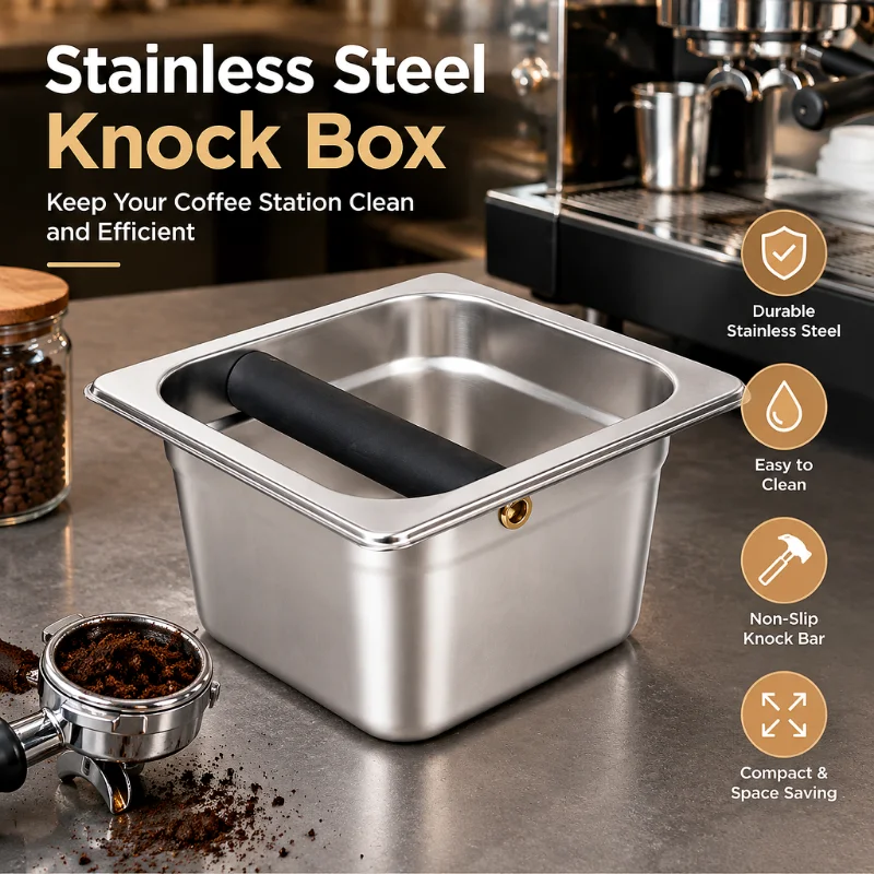 Stainless steel coffee tapping box, coffee powder dumping bin, grinding garbage bin, built-in rubber stick, sturdy and durable