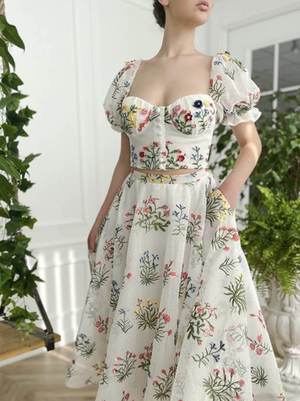 

n Sle Sexy Waist Embroidered Two-Piece Skirt Set Mid-Waist Basic Sle ort Sve Midi Skirt for Spring Summer Autumn