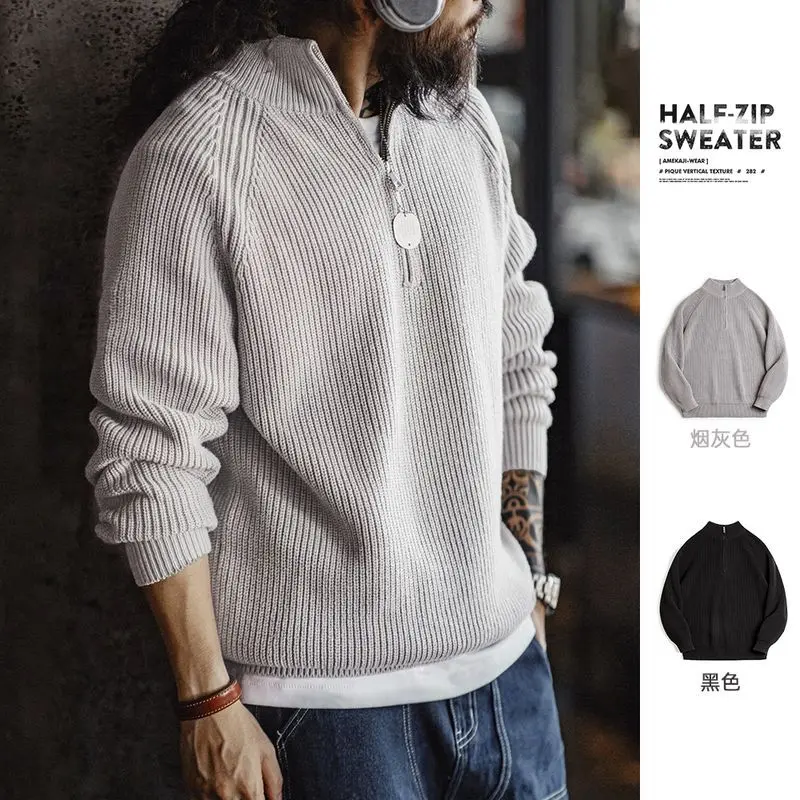 

Madden workwear American retro half-zip stand-up collar sweater pullover bottoming high collar knitted sweater top men's autumn