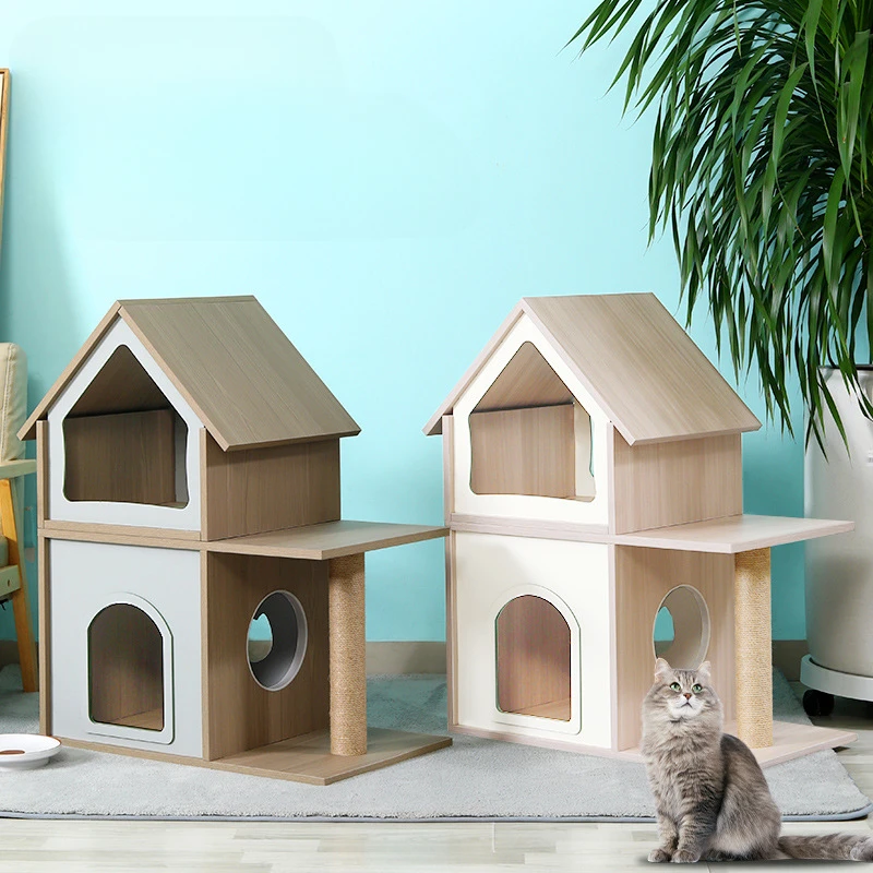 

Home Cat Climbing Frame Indoor Cat House Fully Spliced New Board Cats Nest Four Season Universal Second Floor Villa for Pet Nest