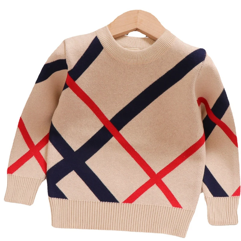 New Autumn Winter Children\'s Sweater Underlay T-Shirt Round Neck Double Layer Cotton Stripe Small and Medium Sweater