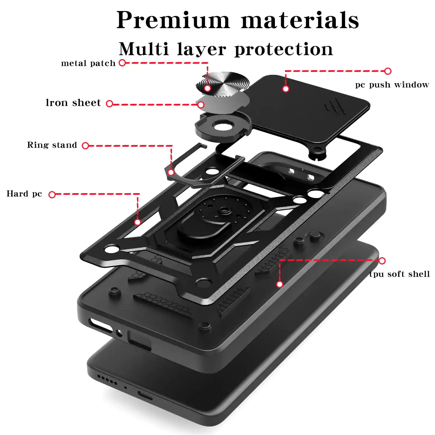 Case for Xiaomi Poco M7 Pro 5G Slide Camera Protect Stand Phone Shell Funda for Poco M6 Pro 4G M5 Cover