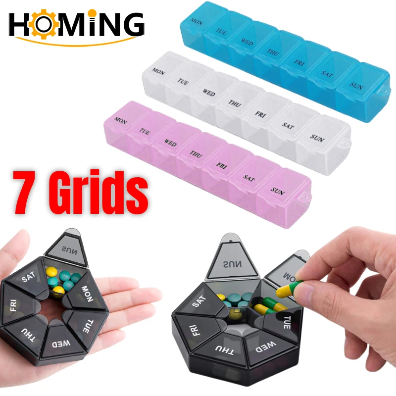 1Pcs Pill Case Plastic 7 Days Tablet Candy Box Portable Storage Tablet Holder Travel Organizer 7 Grids Pill Dispenser Container