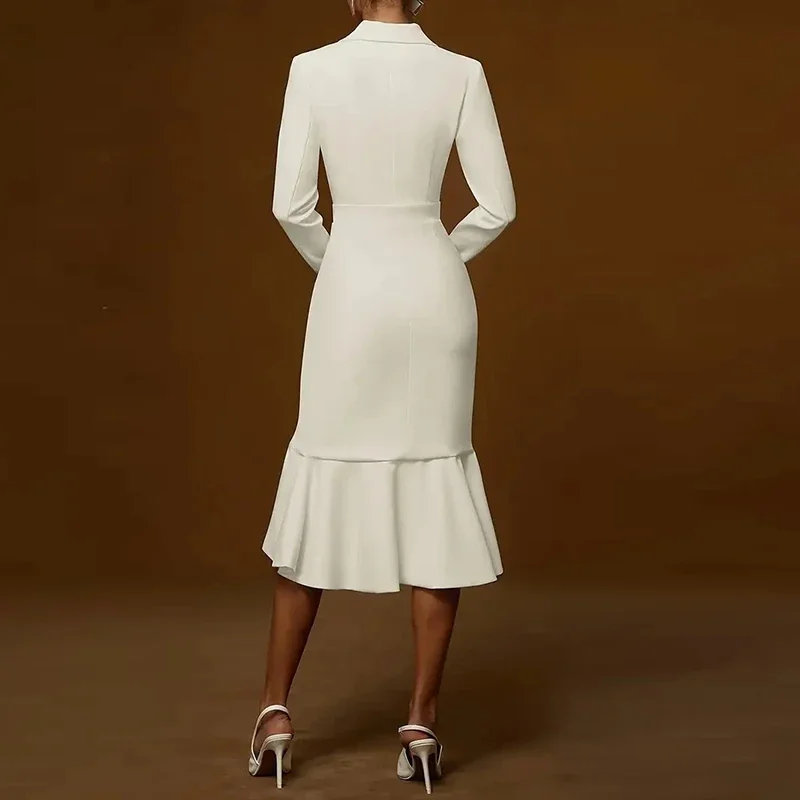 Neue Elegante Frauen Kleid V-ausschnitt Langarm Büro Dame Kleider Für Frauen Mode Einfarbig Meerjungfrau, Figurbetontes Kleid