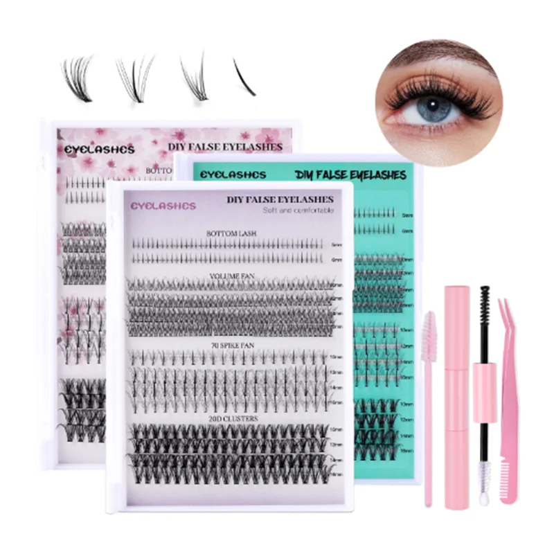 20D مجموعات مروحة 404 مجموعات أسفل لاش حجم مروحة سبايك مروحة DIY الرموش الصناعية لاش السندات وختم الملقط طقم فرشاة