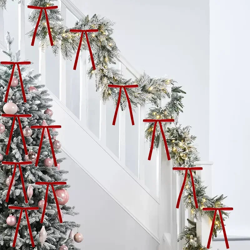 

24pcs Velvet Christmas Tree Bows Decoration Red Christmas Ribbon Bows DIY Handmade Xmas Gift Accessories Ornaments