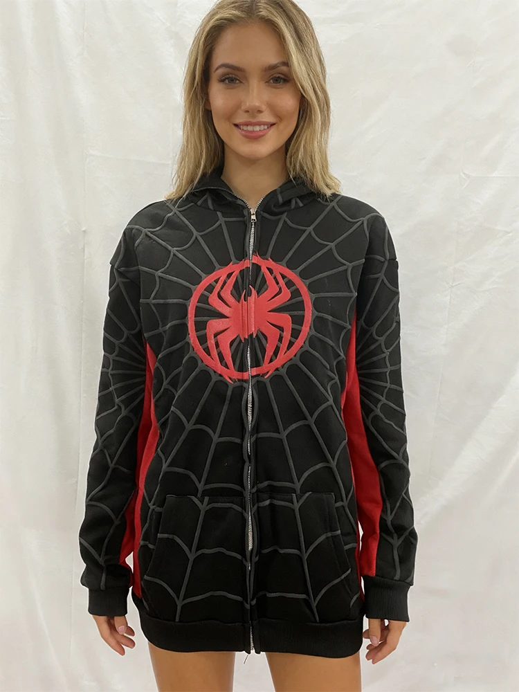 

Retro Street Hoodie Sweatshirt Y2K Clothing for Men and Women Harajuku Hip-Hop Spider Pattern Zipper Sweatshirt Casual Jacket