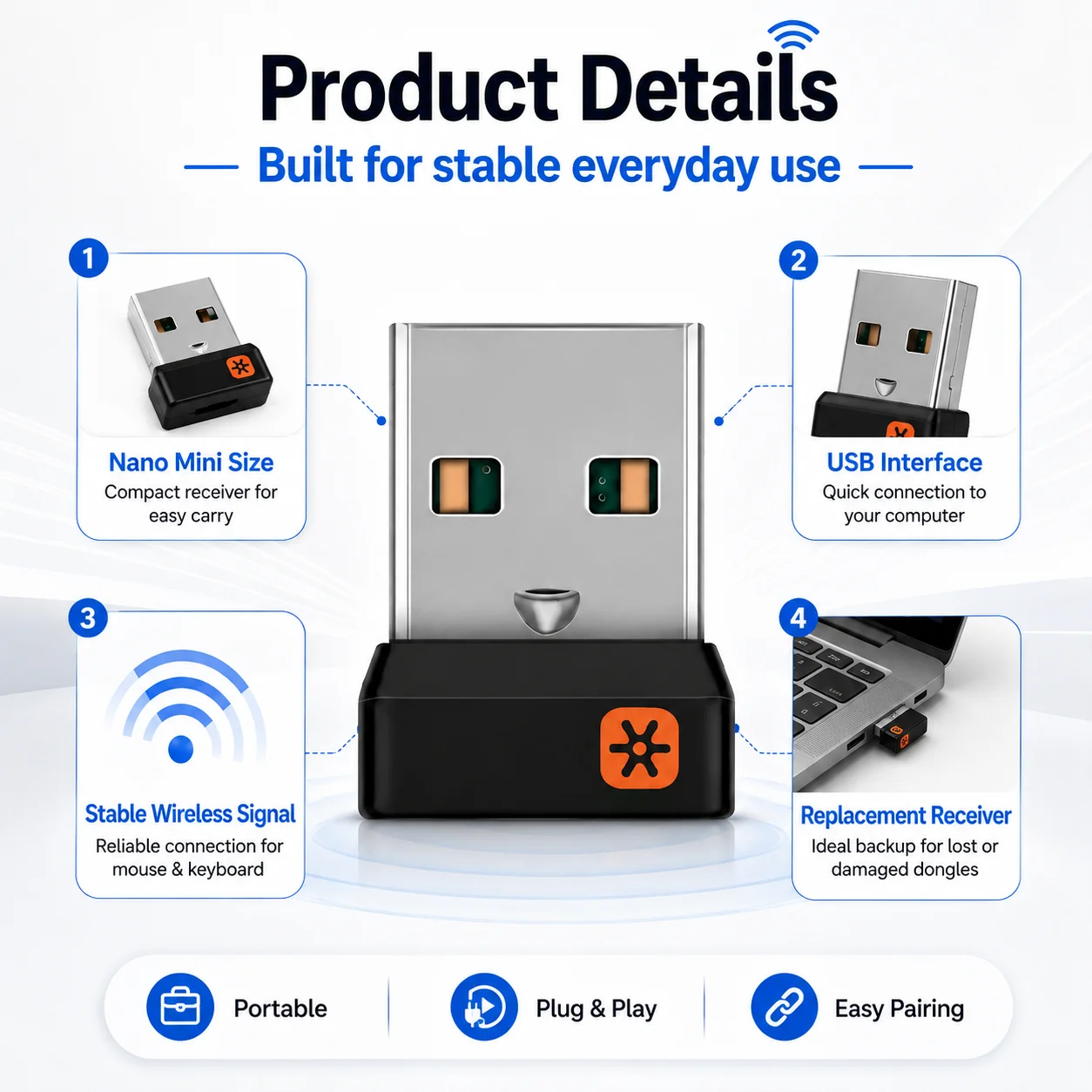 For Logitech Unifying USB Receiver Wireless Adapter Connect Up to 6 Devices for M905 M325 M585 M510 M705 Mouse Keyboard