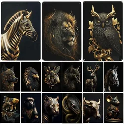 Black Gold Eagle Lion Metal Plates Poster Wall Art Nordic Tiger Wolf Swan Metal Aluminum Sign Plaque For Living Room Home Decor