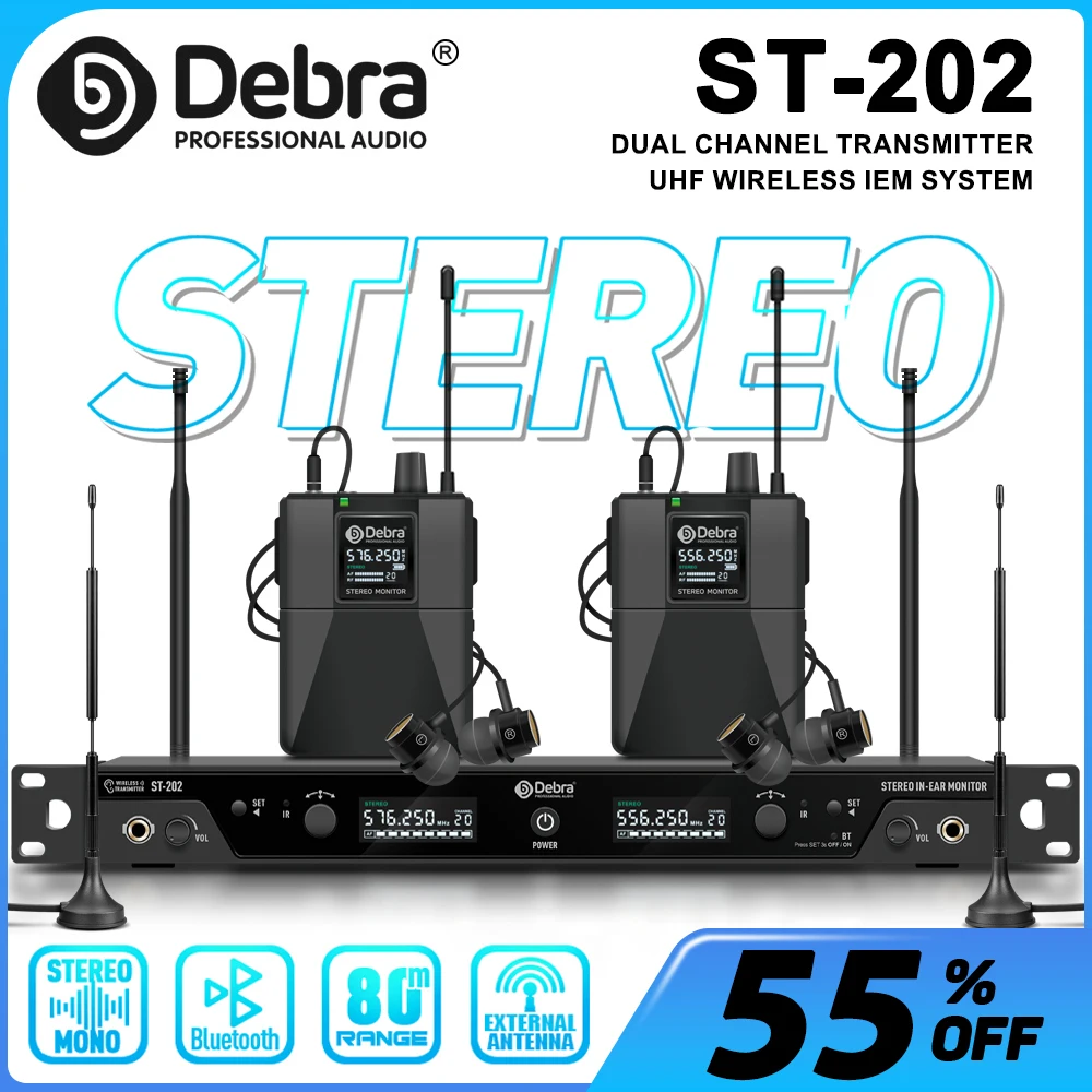 ST-102&ST-202 Professional Wireless In-Ear Monitor System, UHF Stereo with Bluetooth 5.0, for Stage, Studio, Outdoor Performance