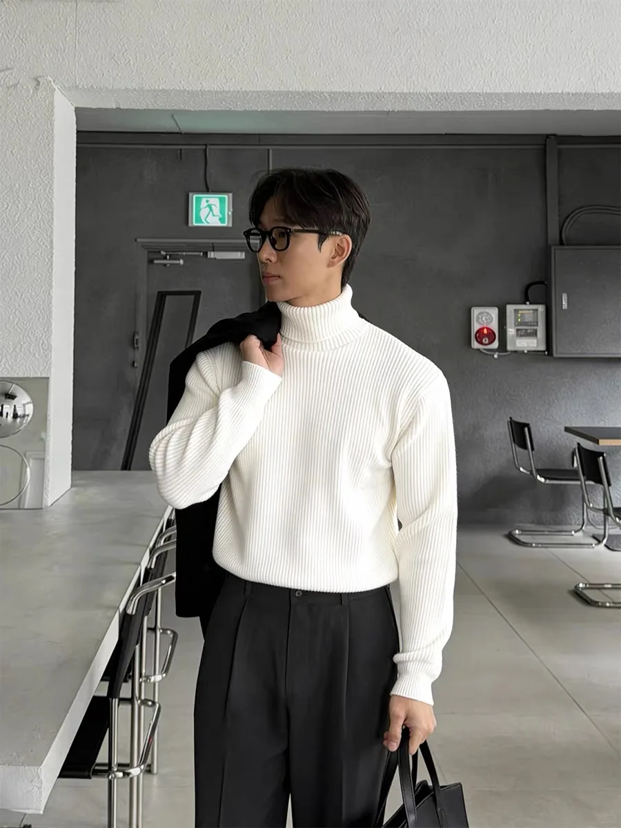 Solid color turtleneck knitted sweater pure cashmere vertical texture simple and versatile warm bottoming shirt